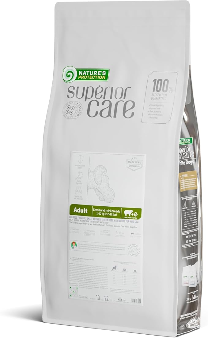 Nature's Protection Dry Dog Food for Small Breed - High Protein Tear Stain Diet for White & Light Fur Adult Dogs - Small Bites Kibble (Superior Care - Lamb and Rice, 22 lb)