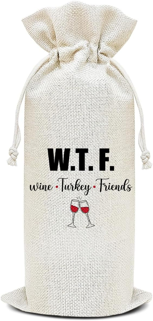 Wine Canvas Bag, Friendsgiving Wine Gift Bag, Thanksgiving Gifts for Women Friend Sister Autumn Harvest Party Wine Bags for Wine Bottles, Wine Gifts With Drawstring Holiday Fall Party Decoration -WB36