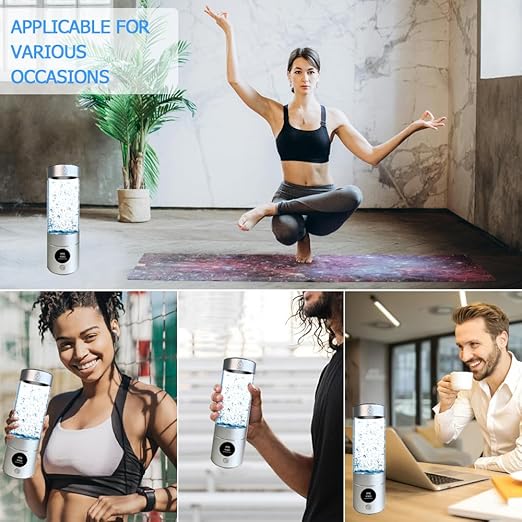 Hydrogen Water Glass Bottle 4000+PPB, 4th Gen Hydrogen Water Generator Bottle with SPE PEM Technology Water Ionizer 5Min Quick Electrolysis, Hydrogen Rich Water Machine (9.5oz Silver)