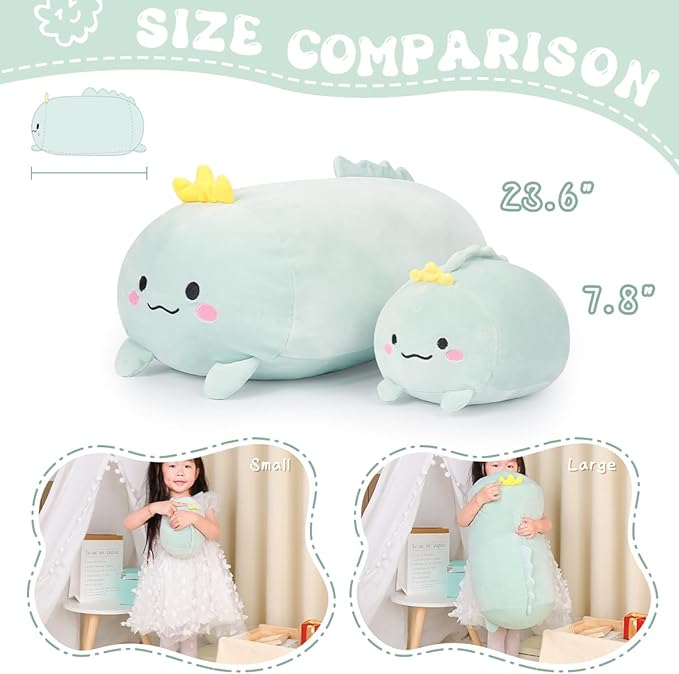 AIXINI 35.5 inch Cute Dinosaur Plush Stuffed Animal Cylindrical Body Pillow,Super Soft Cartoon Hugging Toy Gifts