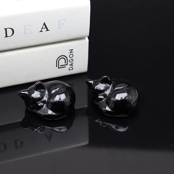 Cat Decor, 1PC Black Obsidian Cat Figurine, Gemsone Sleeping Cat Shaped Stone, Hand Carved Healing Crystal Gift for Cat Lover, Obsidian Sleeping Cat Statue for Home, Rock Collection 1.5''