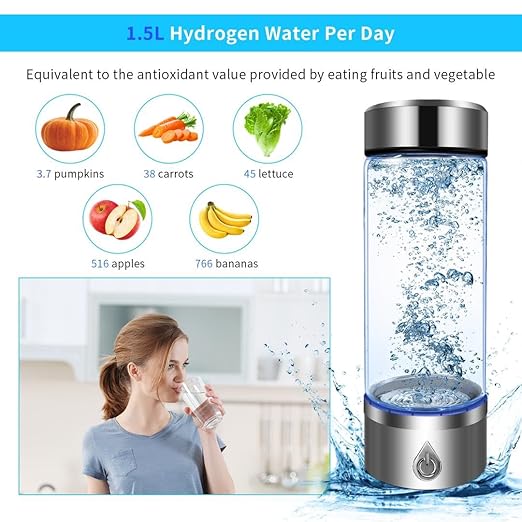 Hydrogen Water Bottle, Portable Hydrogen Water Bottle Generator and Well-being, Refine Water in 3 Minutes, Convenient for Workplace, Day Travel and Drinking, Gift for Beloved. (Silver)
