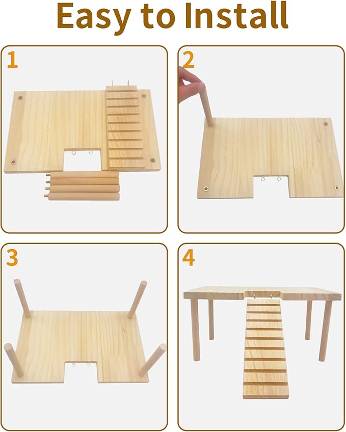 BNOSDM Large Wooden Hamster Platform with Ladder - Natural Wood Standing Platform for Syrian Hamsters, Guinea Pigs, Gerbils, Chinchillas, Mice