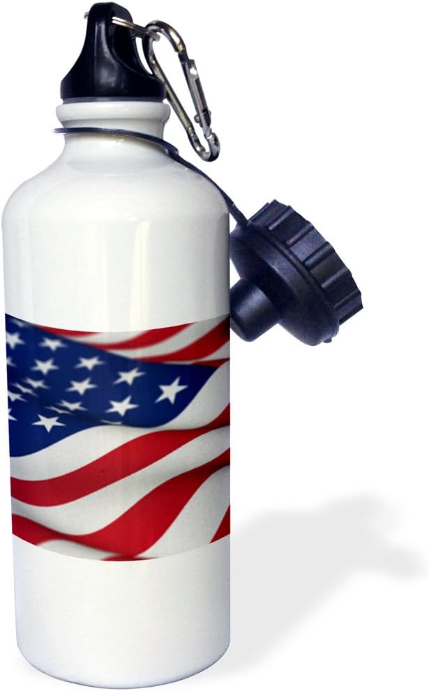 3dRose "USA Flag American America Banner Stars Stripes patriot patriotism patriotic united states us" Sports Water Bottle, 21 oz, White