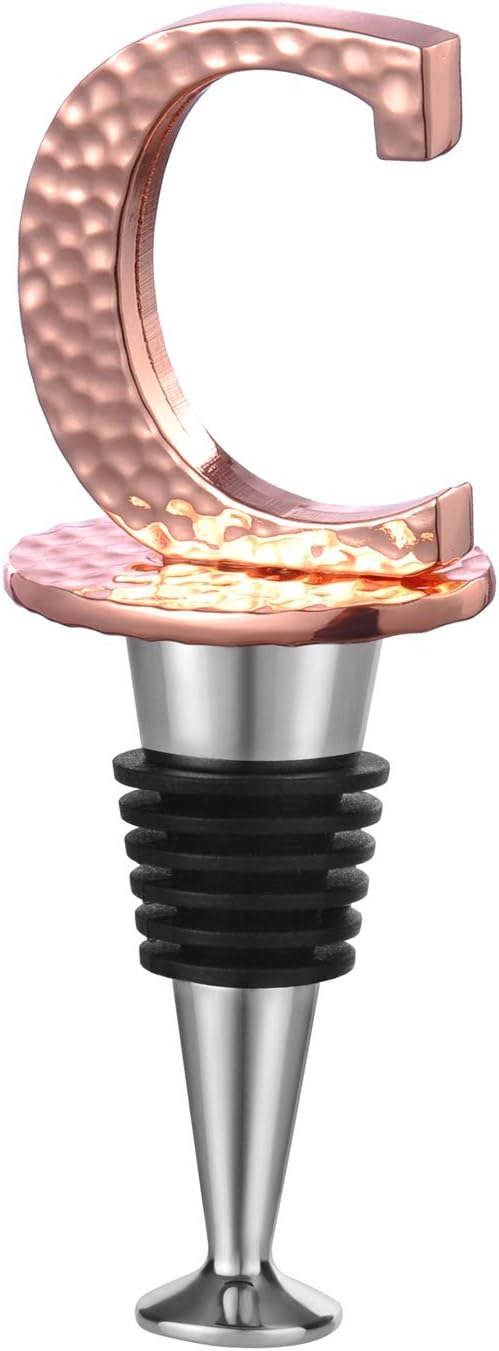 Miicol Wine Bottle Stopper, Prosecco Stopper, Rose Gold Wine Stopper, Personalised Champagne Stopper, Initial Wine Stopper, Funny Prosecco Gift, Wine Lovers Gift, Letter C