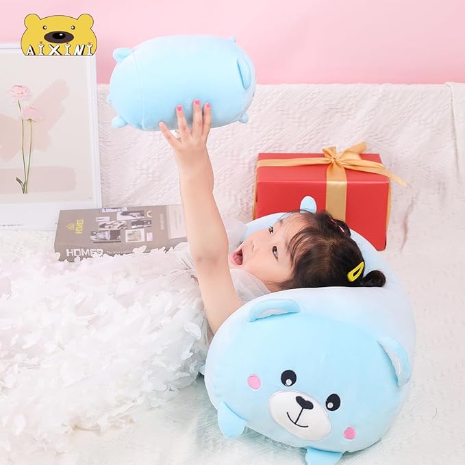 AIXINI 23.6 inch Cute Bear Plush Stuffed Animal Cylindrical Body Pillow,Super Soft Cartoon Hugging Toy Gifts
