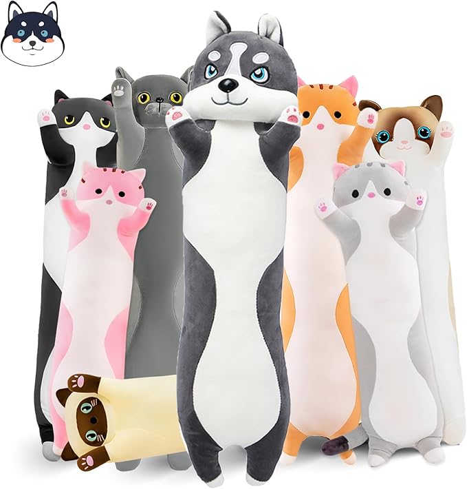 Long Husky Plush Pillow, 43.3in Cute Dog Plushie Stuffed Animals Body Pillow, Kawaii Husky Soft Plushie Doll Toy Birthday Gift for Kids Girlfriend