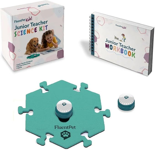FluentPet Junior Teacher Science Kit with Workbook Cat & Dog Training Buttons for Communication - Talking Button Gift Set