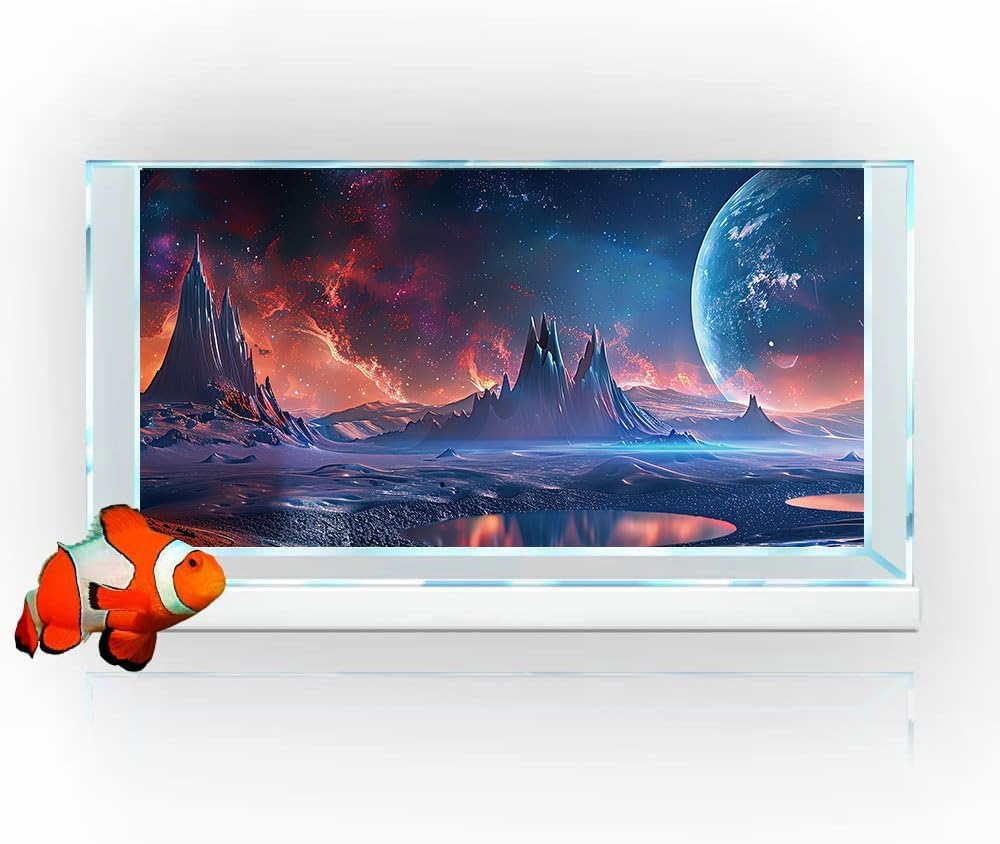 Scarlet Cosmic Aquarium Background,Cool Galaxy Parallel Space Themed Fish Tank Background, Tropical Desert Terrarium Background 48X24IN with 8 EVA Double-Sided Tape