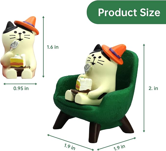 Mini Cat Eating Cake Figurine Resin for Cat Lovers - Green Sofa