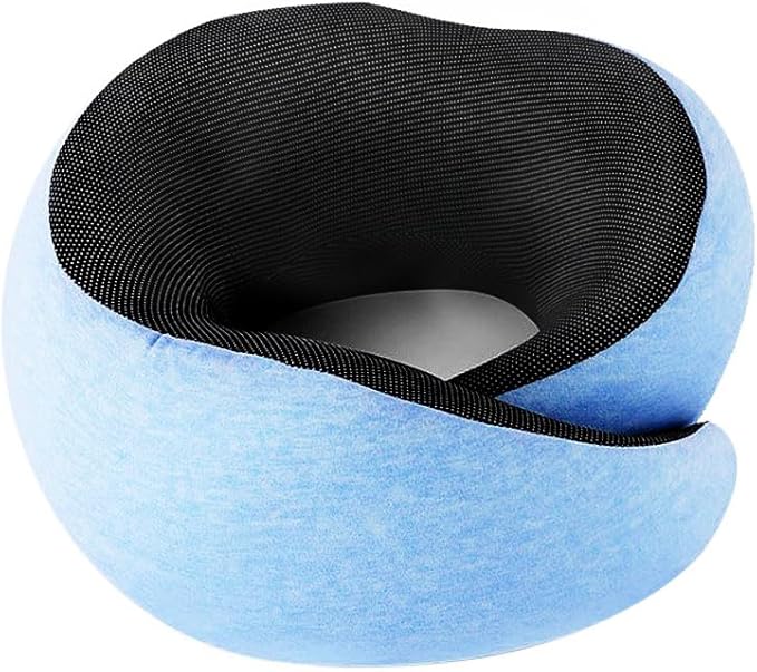 Premium Memory Foam Travel Pillow Set - 360° Adjustable Neck Support, Soft U-Shaped Pillow for Airplane Travel with 3D Eye Masks and Earplugs - Ultimate Comfort for Long Flights (Light Blue)