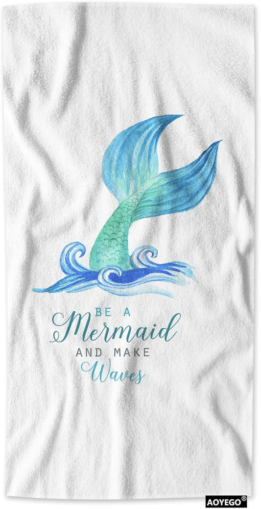 AOYEGO Mermaid Towels Be A Mermaid and Make Waves Ocean Sea Bathroom Kitchen Hand Towels Beach Bath Face Towels for Yoga Swim Golf 15x30 Inch