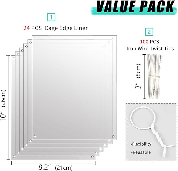 Oncpcare 24 Pack Rabbit Splash Guard, 10'' x 8.2'' Pet Plastic Pee Shields Liner Protection Clear Edge Liner Guinea Pig Side Lining Small Animal Cage Accessories