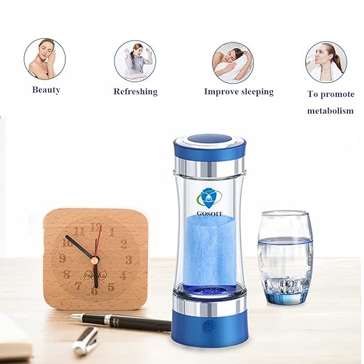 Hydrogen Alkaline Water Bottle Hydrogen Water Generator Ionizer Hydrogen Water Maker Machine with SPE and PEM Technology US Membrane Make Hydrogen Content up to 800-1200 PPB (blue)