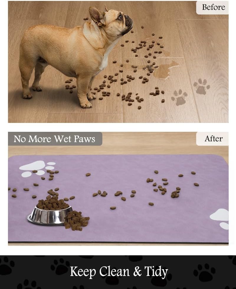 Pet Feeding Mat-Absorbent Dog Mat for Food and Water Bowl-No Stains Quick Dry Water Dispenser Mat-Dog Accessories Pet Supplies-Bowl for Messy Drinkers（Purple,23"x34"