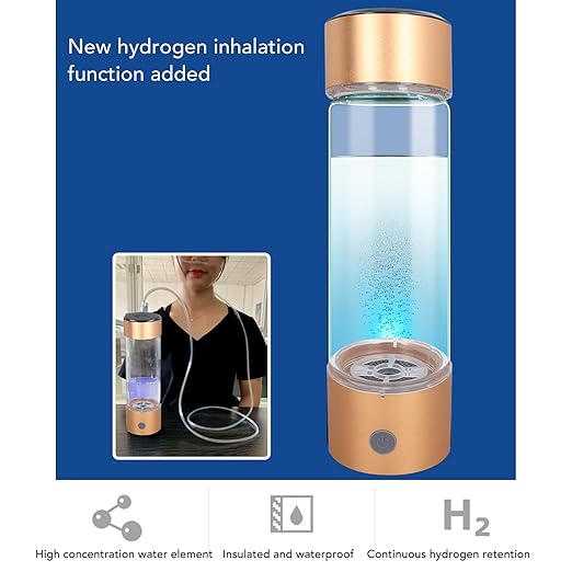 Hydrogen Water Bottle, 410ml Portable Hydrogen Water Bottle Generator, 3Min Quick Electrolysis, Water Ionizer Machine with Nasal Hose, for Daily Drink