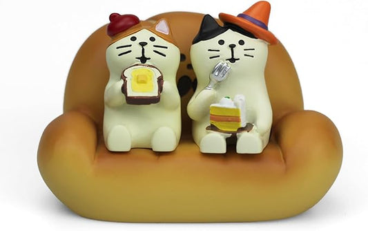 2Pcs Cute Mini Cat Figurine with Bread Sofa Resin Cat Figure for Office Home Decor - Cute Cat Gift for Cat Lovers