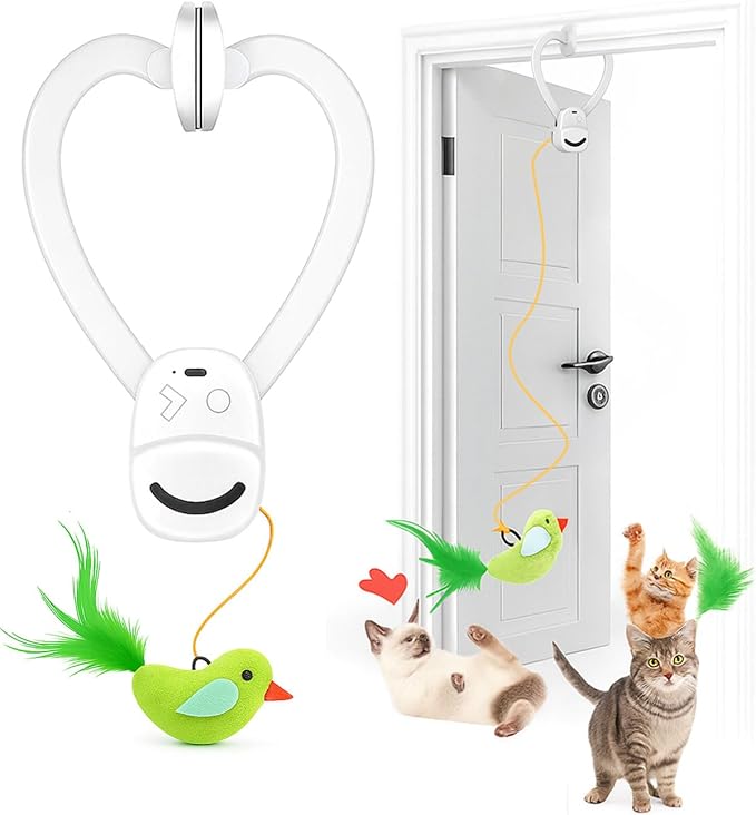 Interactive Cat Toys for Indoor Cats: Automatic Flying Bird Feather Wand Chase Exercise Enrichment Stimulation, USB Rechargeable Durable Safe Hanging Toy for Bored Kittens Adult Multi Cat Households
