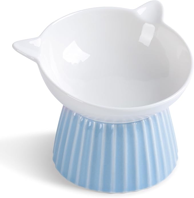 Ceramic Raised Cat Bowl，Tilted Raised Bowl Anti Vomit for Indoor Cats Whisker Friendly Pet Feeder for Cats Puppies, Microwave and Dishwasher Safe (Pink)