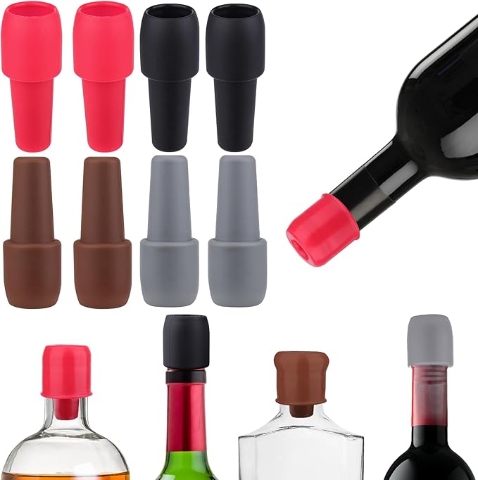 Mity rain Silicone Wine Stoppers Reusable 8pcs, Colorful Wine Stoppers for Wine Bottles, Bottle Stopper for Wine Champagne Beer Bottle(8)
