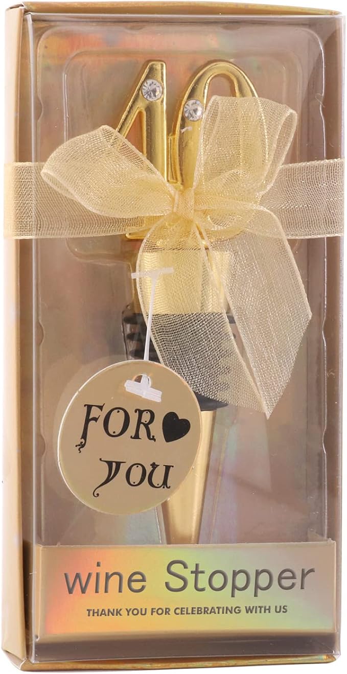 24-Pack 40 Wine Bottle Stopper for 40th Birthday Party Favors Decoration 40 years old Wine Stopper Fun Gift for Wine Lovers (Gold 40th)