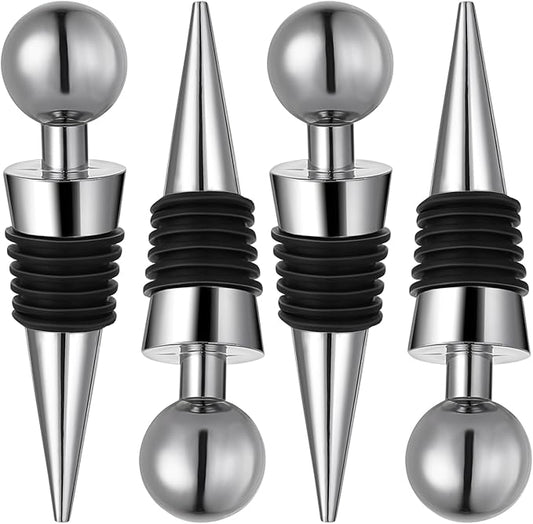 4 Pcs Wine Bottle Corks Wine Bottle Stoppers for Beverage, Reusable Silicone Vacuum Wine Bottle Corks Stopper for Glass Bottles Party Wedding Bar Wine Stopper (Silver)