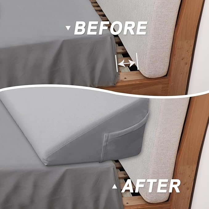 WdFour Bed Wedge pillow, close off Headboard, wall and Mattress Gap. incline, slanted sweat-proof pillow for neck and back pain relief anti-snoring for comfortable sleeping.(Gray,39Wx10Dx6H)