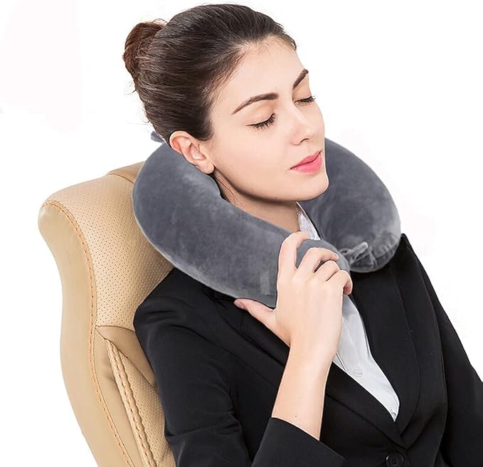 Travel Pillow Memory Foam Neck Pillow Support Pillow,Luxury Compact & Lightweight Quick Pack for Camping,Sleeping Rest Cushion (Grey)