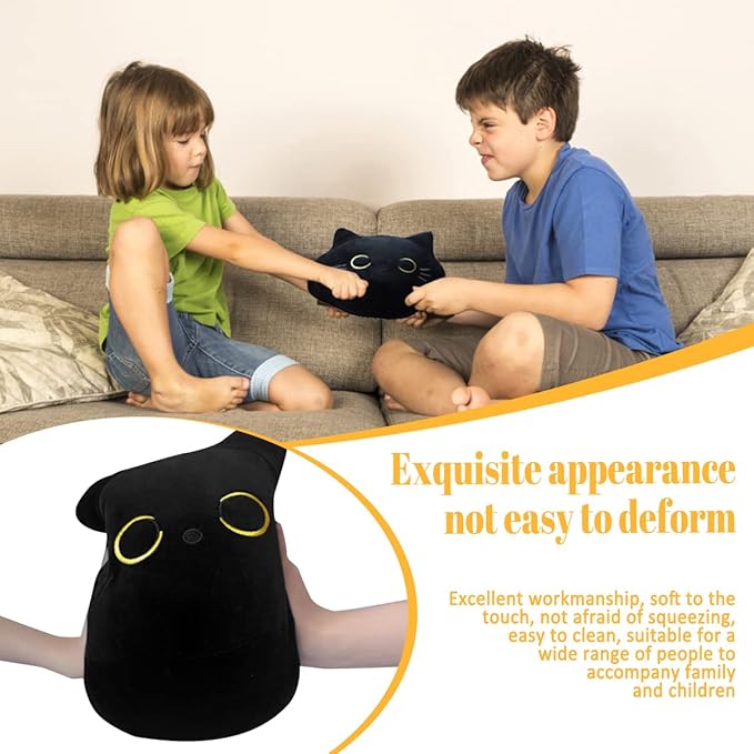 Soft Black Cat Plush Toy Pillow - Stuffed Animal for Kids, Boys & Girls Gifts