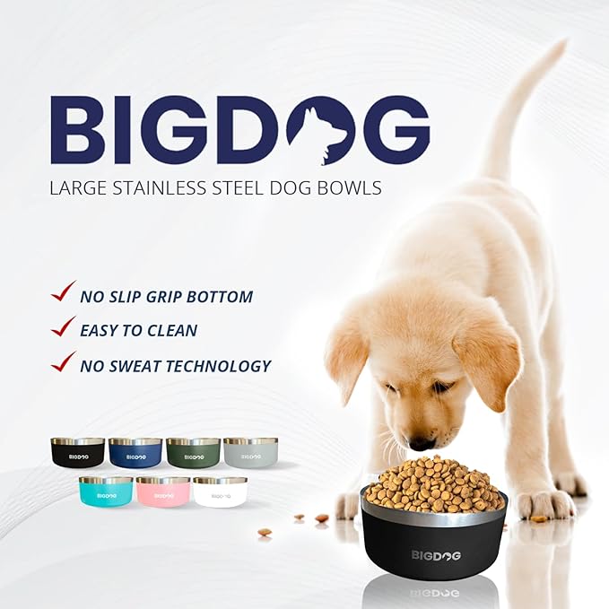 BigDog Dog Bowls, Dog Bowls for Large Dogs, Stainless Steel Dog Bowls, No Spill Dog Bowls, Dog Food and Water Bowl (100 Ounce, Pink)