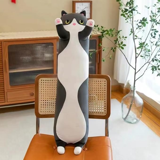 Cute Long Plush Cat Pillow,Soft Plushie Stuffed Animal Toy,Gift for Kids Girlfriend (Black, 51.1inch/130cm)