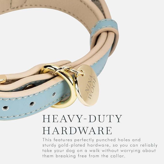 Cupertino Dog Collars, Harnesses & Leashes Made from Vegan Leather with Dog Tracker Device Holder Adjustable Dog Collar - Color Blue, Medium