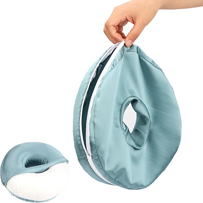 Washable Ear Piercing Pillowcase Luxury Satin Ear Hole Silky Pillowcase for Pierced Ear Side Sleepers Ear Inflammation Pressure Sore Pain Relief Support Neck Head Turquoise