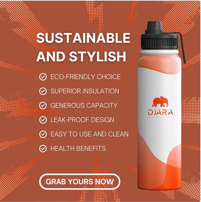 Insulated Water Bottle - Leak-Proof, BPA-Free, Wide Mouth, Sports, Gym, Travel, Stainless Steel Vacuum Insulated Bottle (White) 34OZ