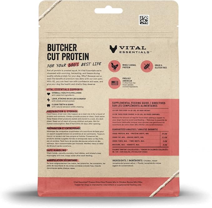 Vital Essentials Freeze Dried Raw Protein Mix-in Dog Food Topper, Chicken Mini Nibs Topper for Dogs, 6 oz