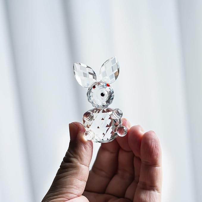 H&D HYALINE & DORA Crystal Bunny Animal Figurine,Collectibles Clear Crystal Art Rabbit Decor Statue,Glass Cute Rabbit Easter Decoration(Clear)