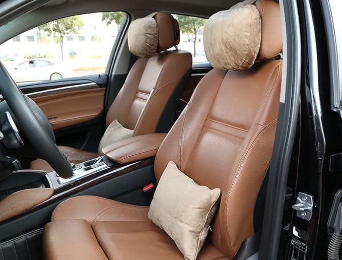 2Pcs Car Neck Pillows for headrests,for Travel Interior Accessories and Suede Support Head Pillows，Balance Neck Pillow Designed to Relieve Neck Pain and Muscle Tension.(Beige)