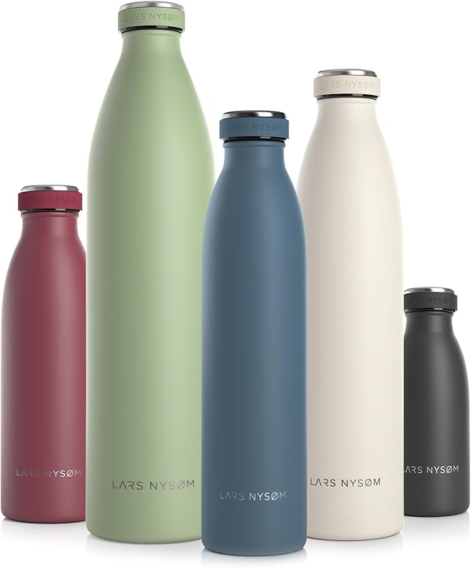LARS NYSØM Stainless Steel Insulated Water Bottle 12oz 17oz 25oz 34oz 51oz | BPA-free Insulated Thermo Flask for Hot and Cold Beverages | Leakproof Drinking Bottle (Blue Stone, 25oz)