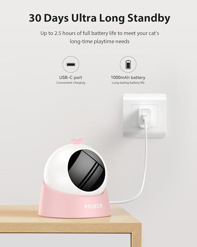ROJECO Auto Laser Cat Toy - Random Motion Track, Magnetic 360° Base, Run Quiet,Rechargeable with 1000mAh Battery, Auto Sleep & 3 Speed Modes, Safe for Cats,Interactive Cat Toys for Bored Indoor,Pink