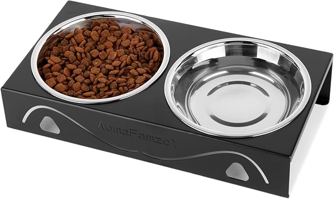 Elevated Cat Bowls 5° Tilted Raised Pet Food Water Bowl Set, 2 Thick Stainless Steel 13.5 oz Cat Dishes Feeder Shallow Wide Cute Whisker Friendly for Indoor Kitten, Small Dogs, Puppy,Black