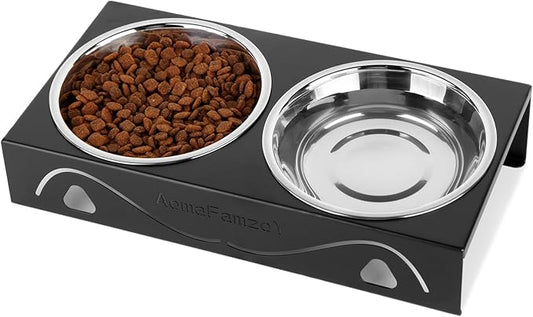 Elevated Cat Bowls 5° Tilted Raised Pet Food Water Bowl Set, 2 Thick Stainless Steel 13.5 oz Cat Dishes Feeder Shallow Wide Cute Whisker Friendly for Indoor Kitten, Small Dogs, Puppy,Black