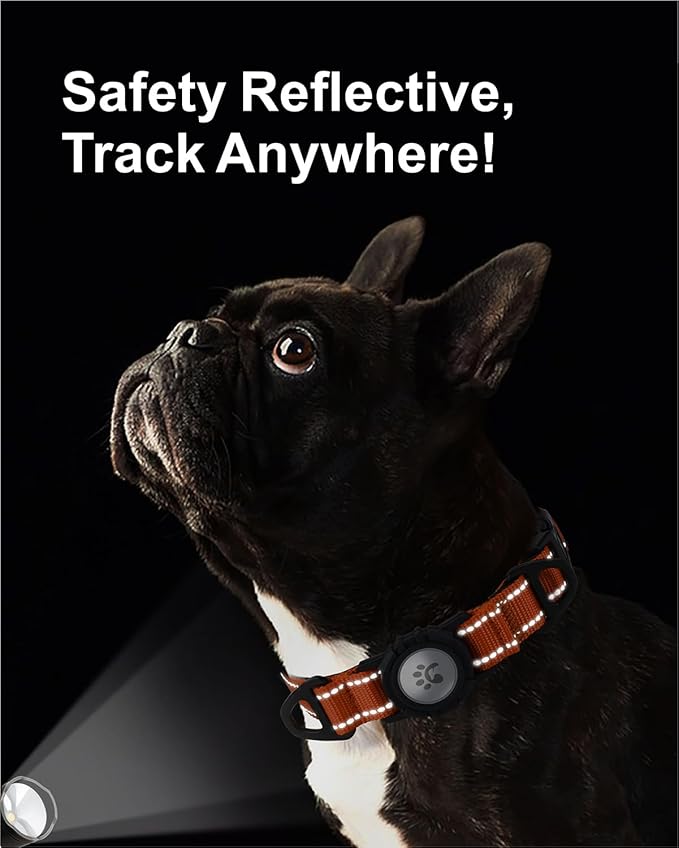 TagME Airtag Dog Collar,Waterproof Reflective Pet Collar with Airtag Holder,Soft Padded and Double D-Rings for Small Dogs,Orange