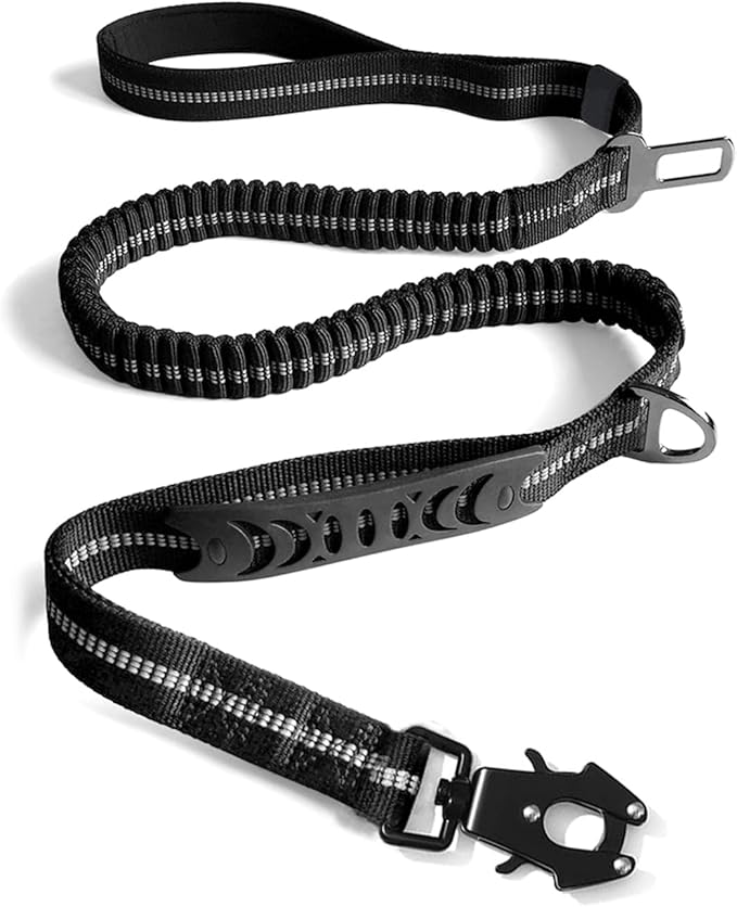 4-6FT Heavy Duty Dog Leashes for Large Dogs, Shock Absorbing Bungee Tactical Leash with 2 Padded Handle, Car Seatbelt and Metal Carabiner Clip, Strong No Pull Dog Leash for Medium