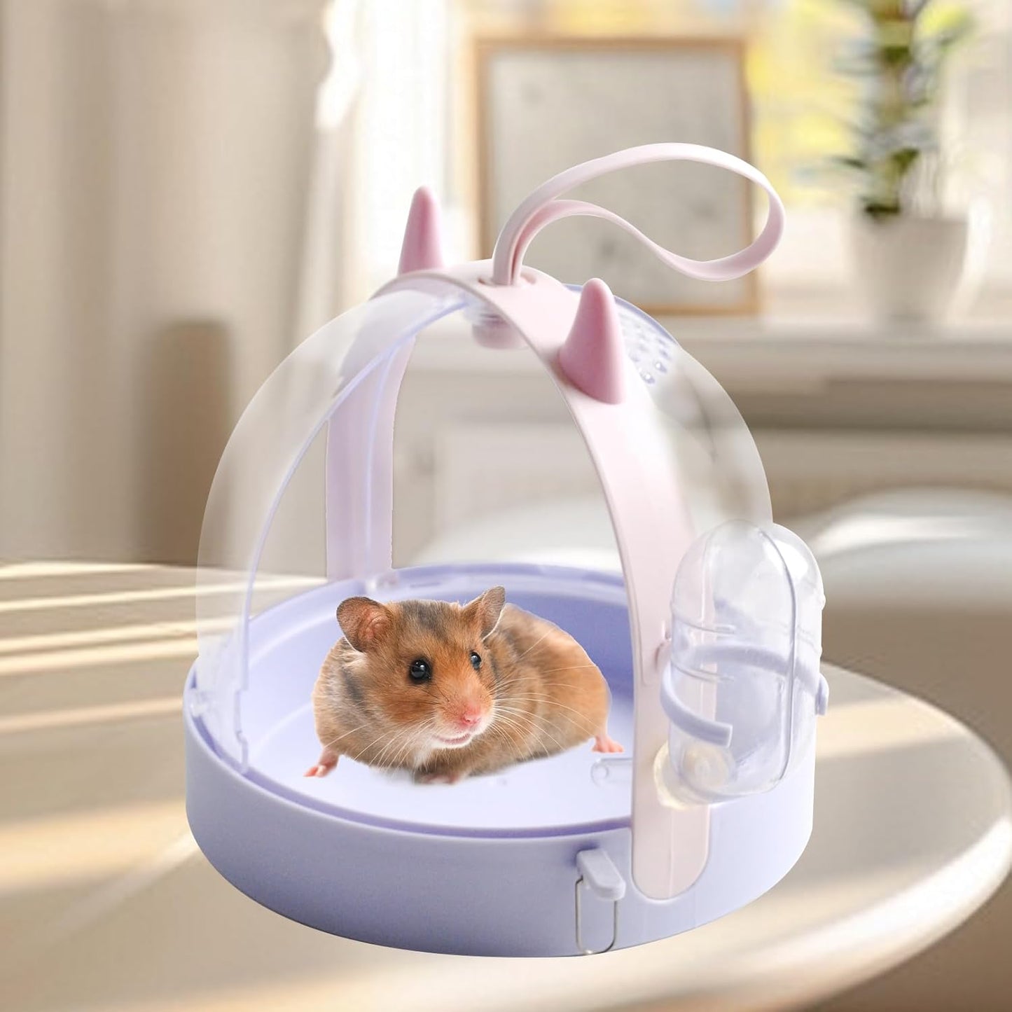 Portable Hamster Cage with Water Bottle,Hamster Carrier Cage High Permeability Travel Carry Cage Case for Gerbils Mice Guinea Pigs Sugar Glider Small Pet(Purple)