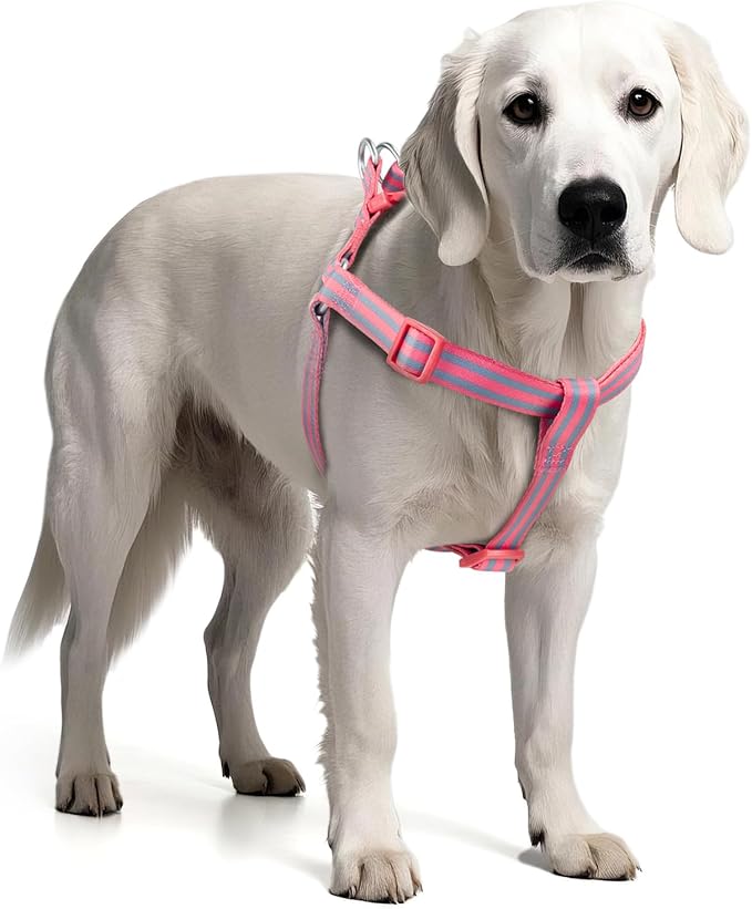 Stripe Step in Dog Harness for Small Dogs, Freedom Nylon Dog Halter Vests, Lightweight and Escape Proof Puppy Harness, Quick Fits for Small Medium and Large Dogs, Pink L