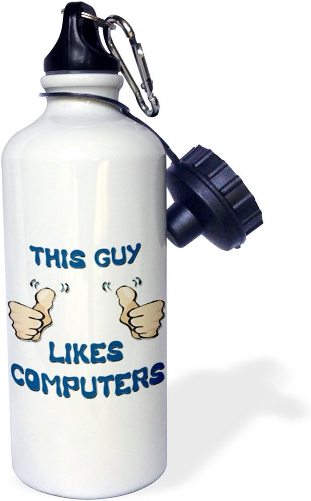 3dRose "This Guy Likes Computers" Sports Water Bottle, 21 oz, White