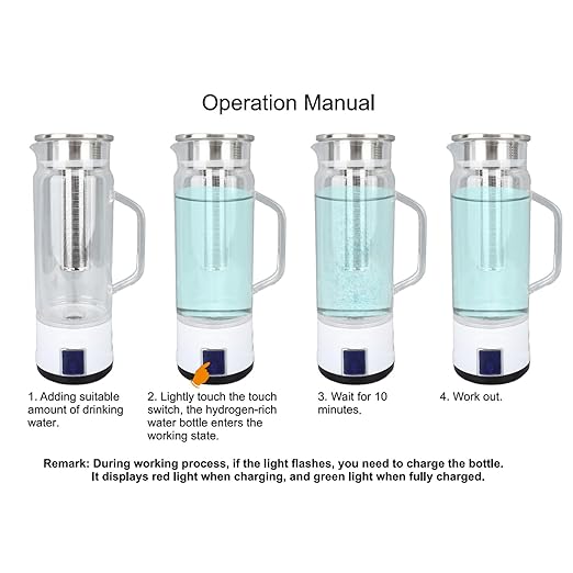 Hydrogen Water Bottle, 1000ml Hydrogen Water Bottle Generator with Quick Electrolysis, Tea Infuser, Touch Switch, High Borosilicate Glass, Handle, for Home