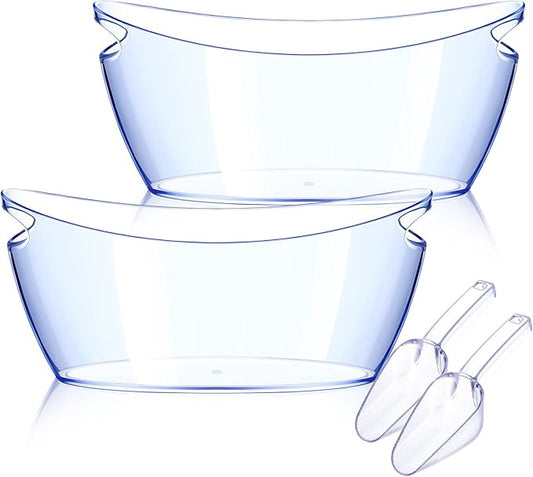 Ice Bucket 2 PCS,Acrylic Ice Buckets for Parties, Mimosa Bar Supplies Beverage Tub and Scoops for Champagne Beer Sparkling Wine Cocktails（5.5L）Extra Large Model (Blue)