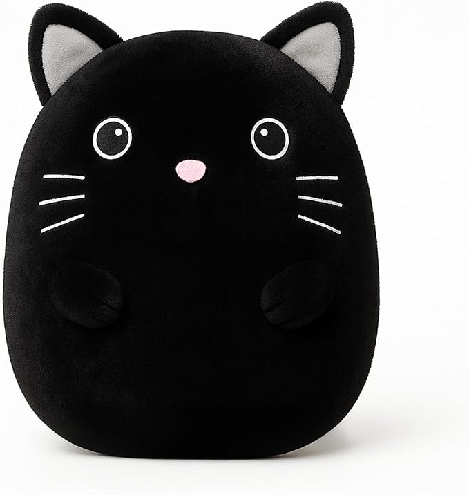 Black Cat Kitty Stuffed Animals Plush Toys with Embroidered Eyes for Boy Girl Baby Halloween Decoration Pillow Cushion Sofa Housewarming Gifts
