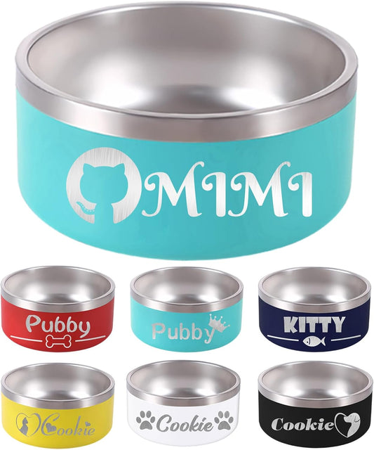 64OZ Personalized Dog Bowl Laser Engraved Custom Pet Name 18/32/42/64 oz No Slip Stainless Steel Insulated Bite-Resistant Food Water Dishes-Light Blue